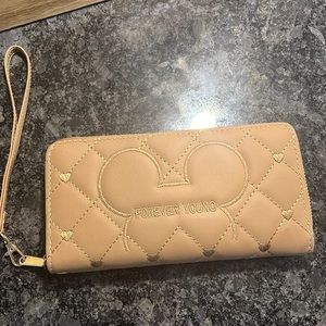 Apricot colored Mickey zipper up clutch purse